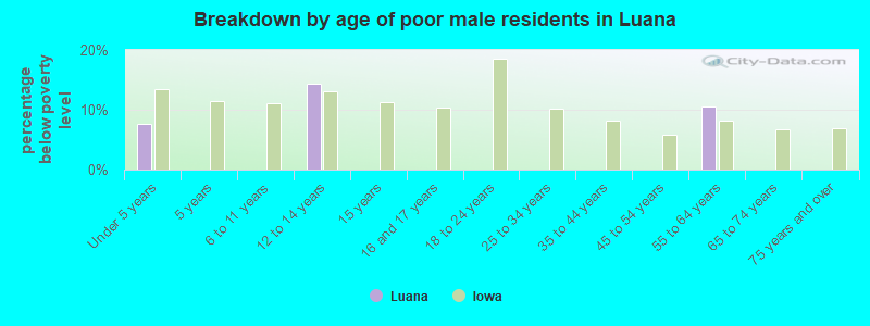 Breakdown by age of poor male residents in Luana
