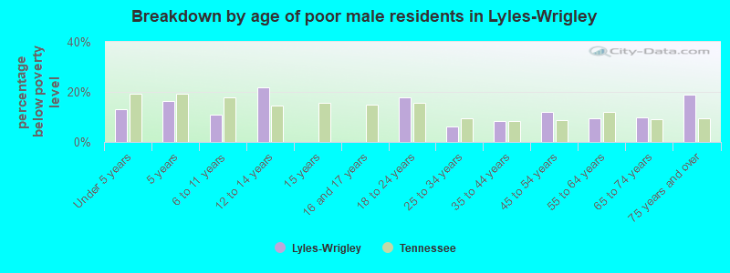 Breakdown by age of poor male residents in Lyles-Wrigley