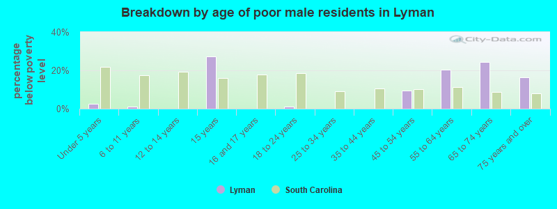 Breakdown by age of poor male residents in Lyman