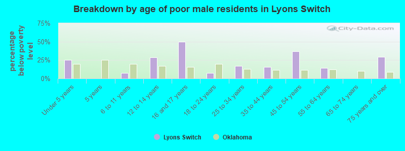 Breakdown by age of poor male residents in Lyons Switch