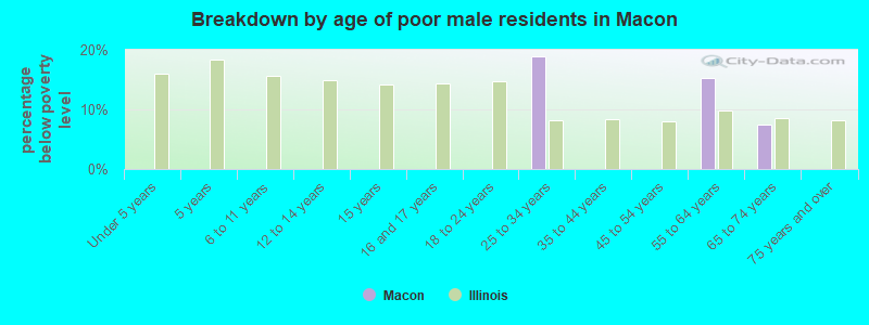 Breakdown by age of poor male residents in Macon