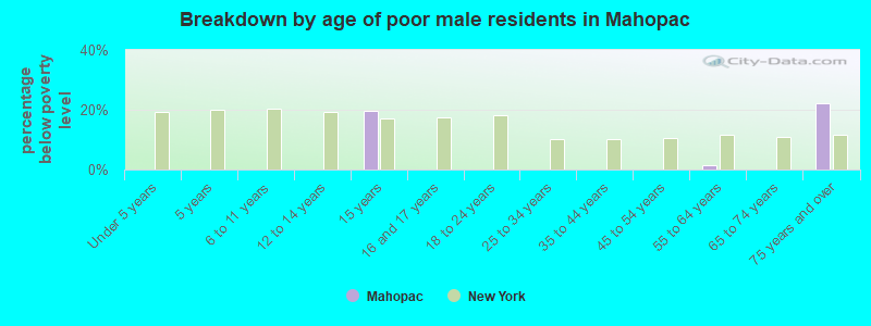 Breakdown by age of poor male residents in Mahopac