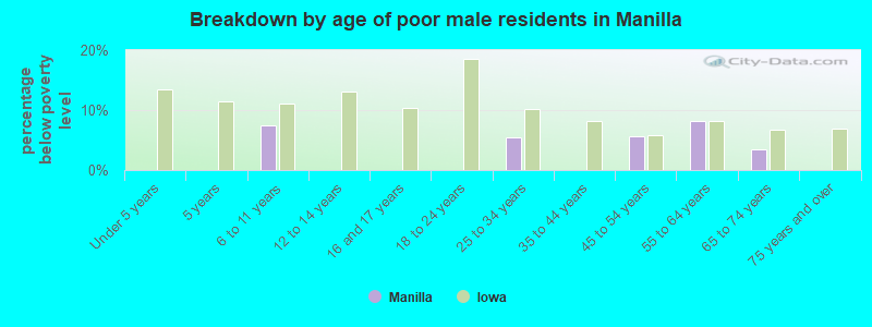 Breakdown by age of poor male residents in Manilla