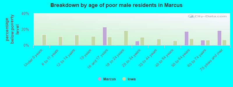 Breakdown by age of poor male residents in Marcus