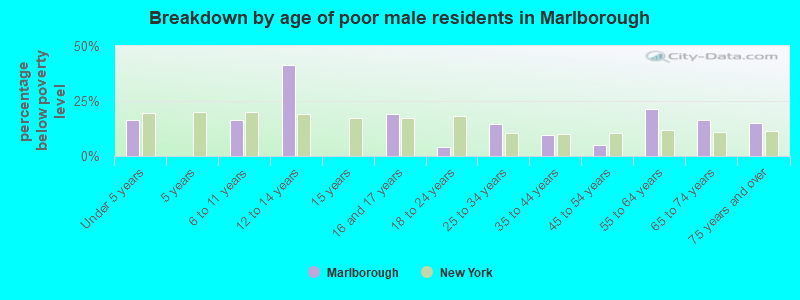 Breakdown by age of poor male residents in Marlborough