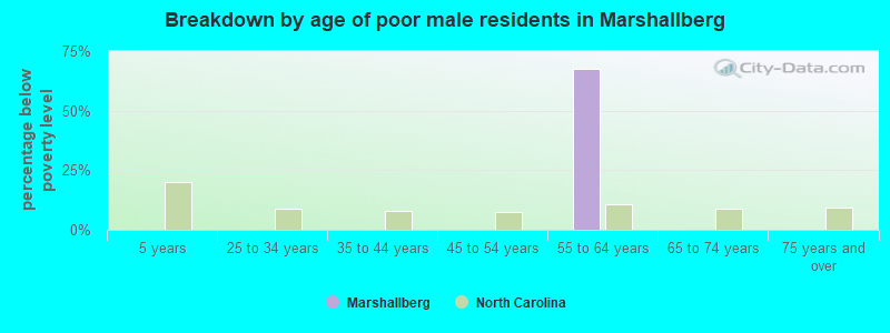 Breakdown by age of poor male residents in Marshallberg