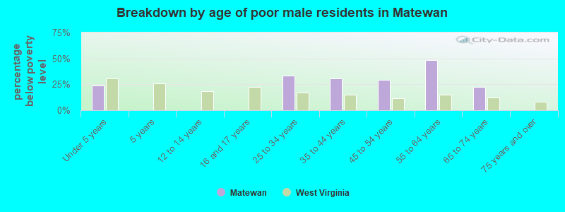 Breakdown by age of poor male residents in Matewan