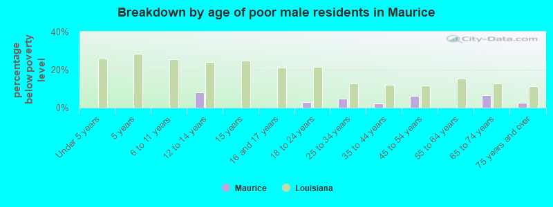 Breakdown by age of poor male residents in Maurice