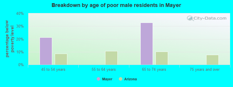 Breakdown by age of poor male residents in Mayer