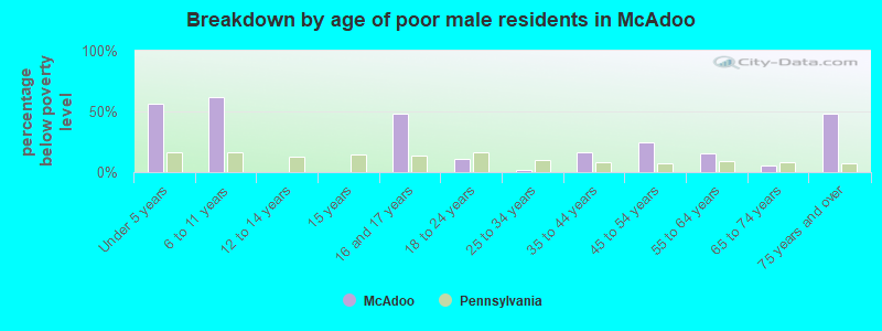 Breakdown by age of poor male residents in McAdoo
