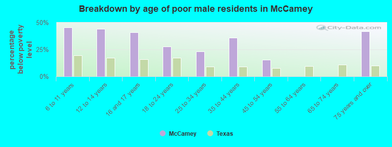 Breakdown by age of poor male residents in McCamey