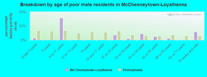 Breakdown by age of poor male residents in McChesneytown-Loyalhanna