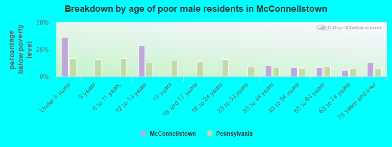 Breakdown by age of poor male residents in McConnellstown