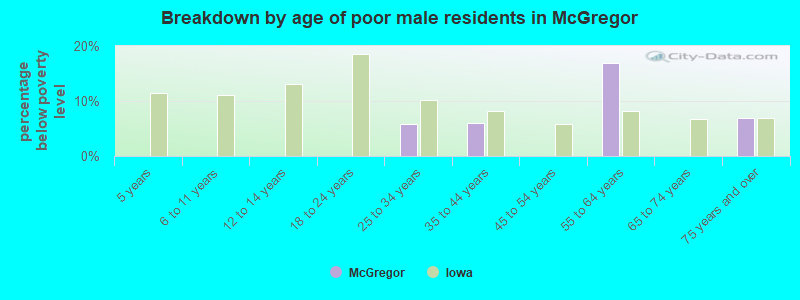 Breakdown by age of poor male residents in McGregor