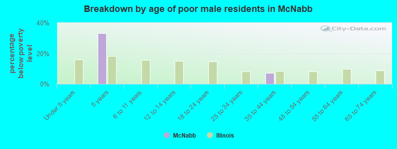 Breakdown by age of poor male residents in McNabb