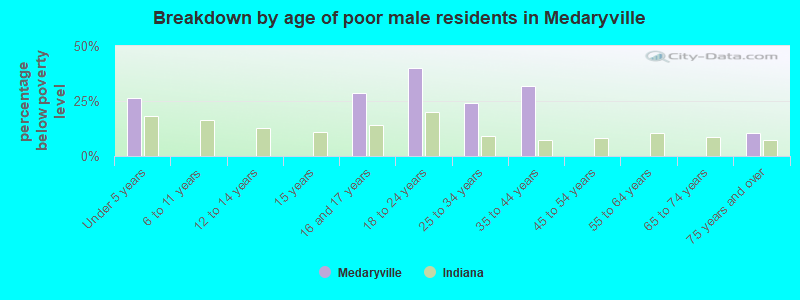 Breakdown by age of poor male residents in Medaryville