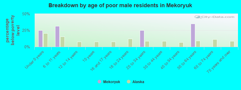 Breakdown by age of poor male residents in Mekoryuk