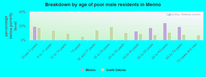 Breakdown by age of poor male residents in Menno