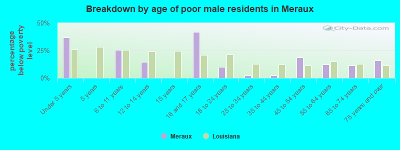 Breakdown by age of poor male residents in Meraux