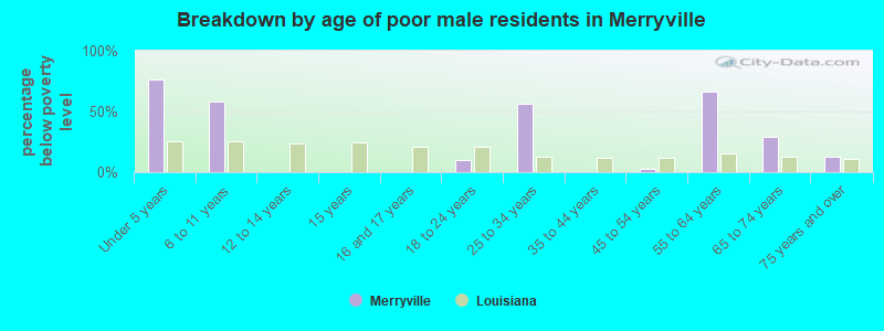 Breakdown by age of poor male residents in Merryville