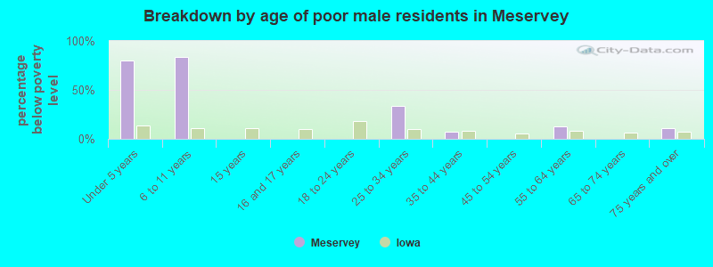 Breakdown by age of poor male residents in Meservey