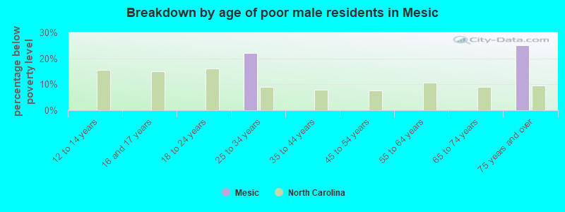 Breakdown by age of poor male residents in Mesic