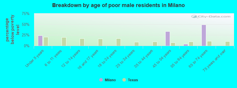 Breakdown by age of poor male residents in Milano