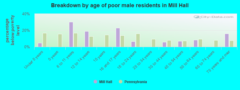 Breakdown by age of poor male residents in Mill Hall