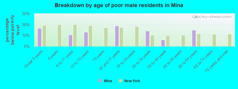 Breakdown by age of poor male residents in Mina