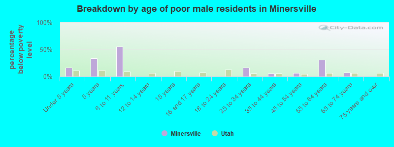 Breakdown by age of poor male residents in Minersville