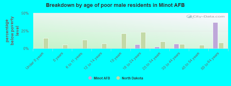 Breakdown by age of poor male residents in Minot AFB