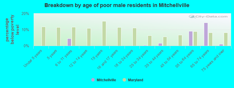 Breakdown by age of poor male residents in Mitchellville