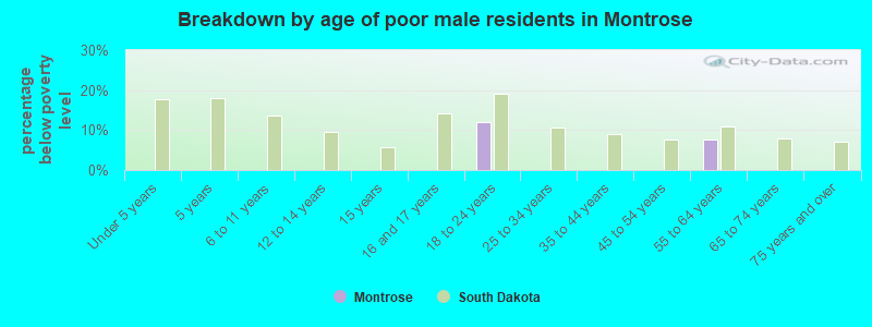 Breakdown by age of poor male residents in Montrose