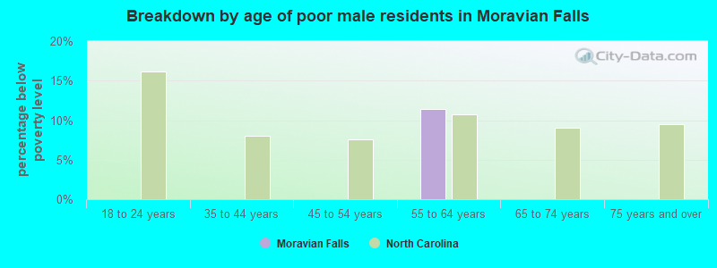 Breakdown by age of poor male residents in Moravian Falls