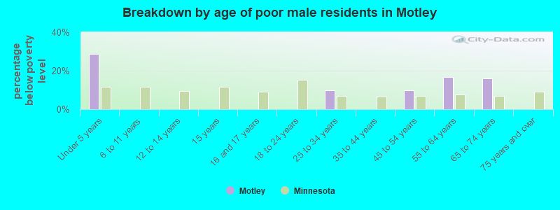 Breakdown by age of poor male residents in Motley