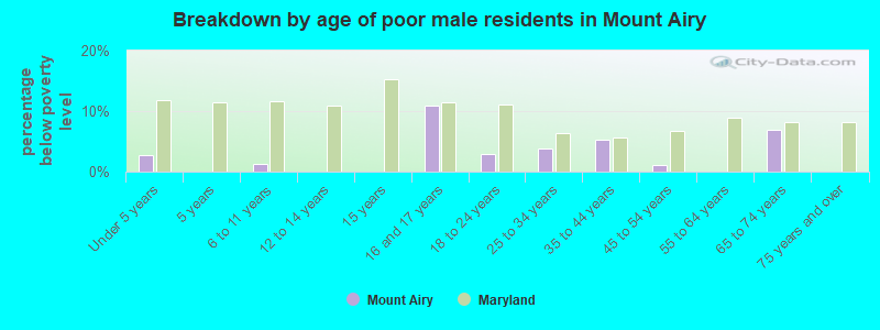 Breakdown by age of poor male residents in Mount Airy