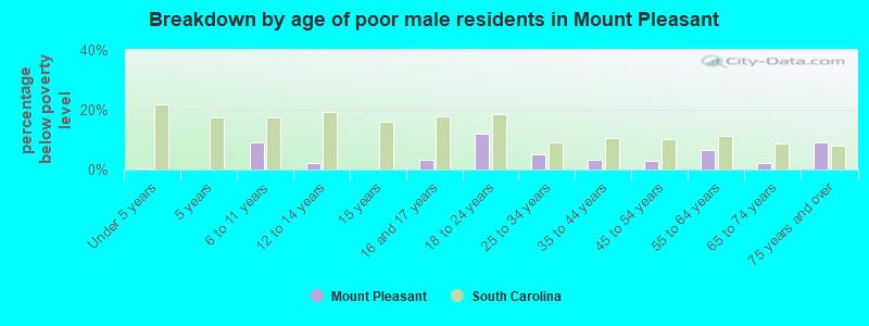 Breakdown by age of poor male residents in Mount Pleasant