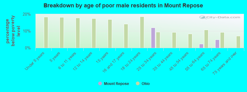 Breakdown by age of poor male residents in Mount Repose