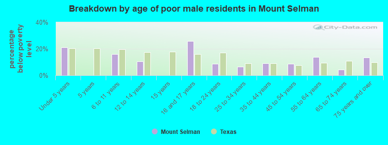 Breakdown by age of poor male residents in Mount Selman