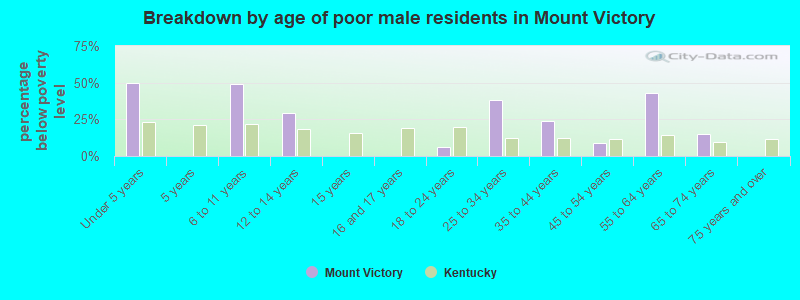 Breakdown by age of poor male residents in Mount Victory