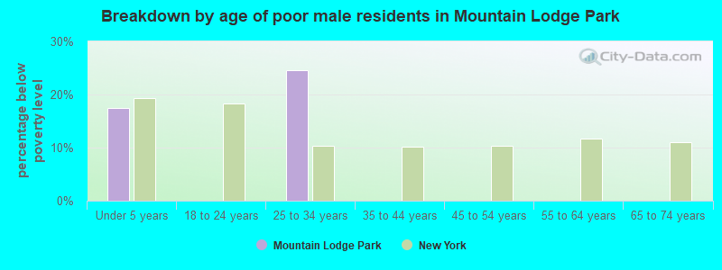 Breakdown by age of poor male residents in Mountain Lodge Park