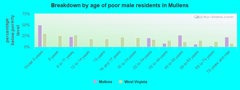 Breakdown by age of poor male residents in Mullens