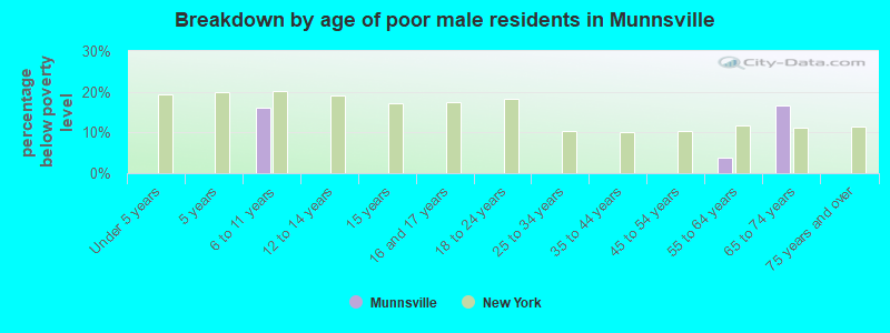 Breakdown by age of poor male residents in Munnsville