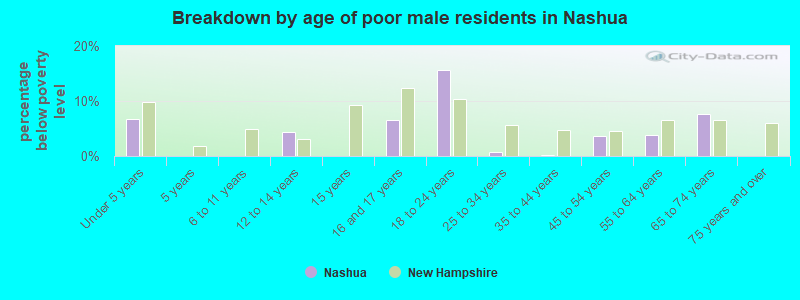 Breakdown by age of poor male residents in Nashua
