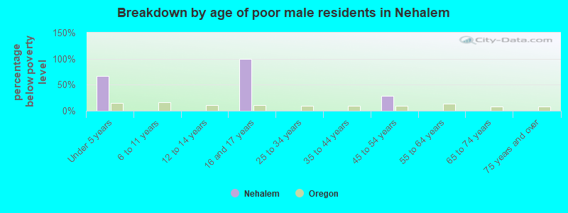 Breakdown by age of poor male residents in Nehalem