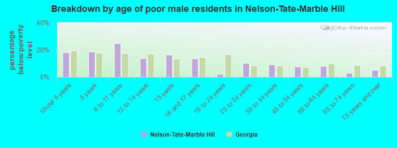 Breakdown by age of poor male residents in Nelson-Tate-Marble Hill