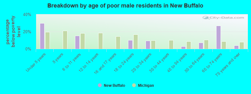 Breakdown by age of poor male residents in New Buffalo