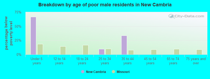 Breakdown by age of poor male residents in New Cambria