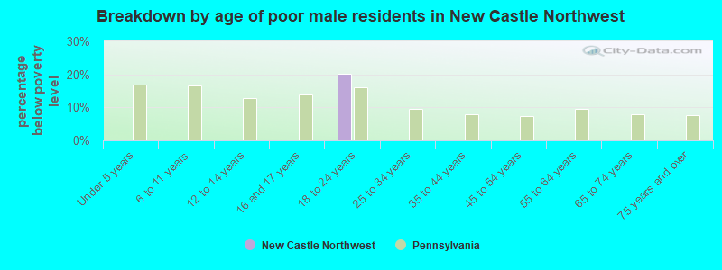Breakdown by age of poor male residents in New Castle Northwest