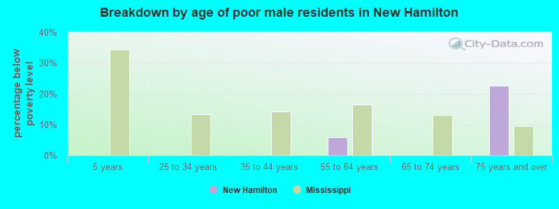 Breakdown by age of poor male residents in New Hamilton